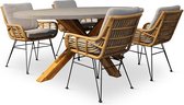 BUITEN living Livorno/Carlos taupe dining tuinset 5-delig | betonlook + hardhout | ovaal | 200x110cm | 4 personen