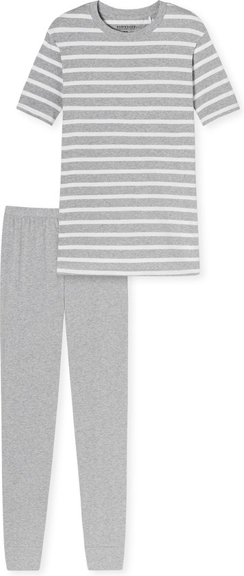 SCHIESSER Casual Essentials pyjamaset - dames pyjama lang T-shirt legging gestreept grijs-melange - Maat: 40