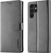 LC.IMEEKE Luxe Book Case - Geschikt voor Samsung Galaxy S24 Ultra Hoesje - Grijs
