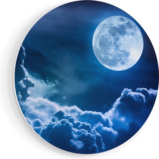 Artaza Forex Muurcirkel Volle Maan bij Wolken - 40x40 cm - Klein - Wandcirkel - Rond Schilderij - Wanddecoratie Cirkel