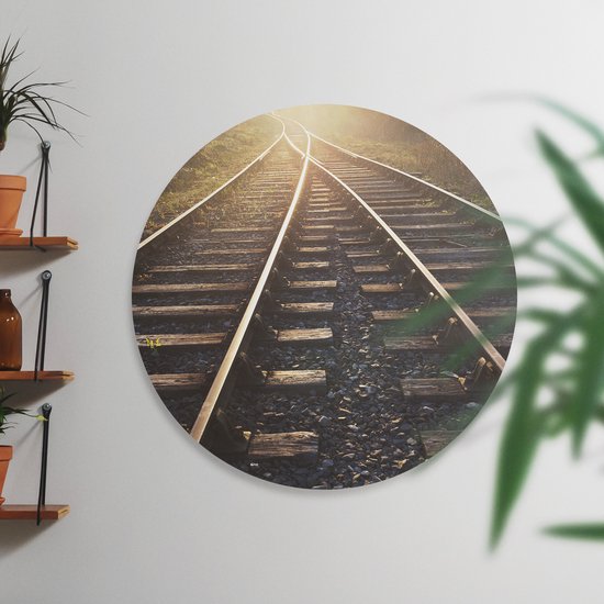 Artaza Forex Wall Circle Two Crossing Rails Railroads - 60x60 cm - Plaque Murale - Cercle Mural - Peinture Ronde - Cercle de Décoration murale