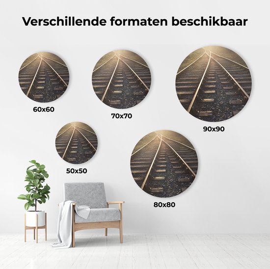 Artaza Forex Wall Circle Two Crossing Rails Railroads - 60x60 cm - Plaque Murale - Cercle Mural - Peinture Ronde - Cercle de Décoration murale