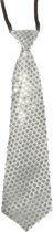 Zilveren glitter stropdas 32 cm verkleedaccessoire dames/heren - Pailletten/glimmertjes - Zilver thema feestartikelen