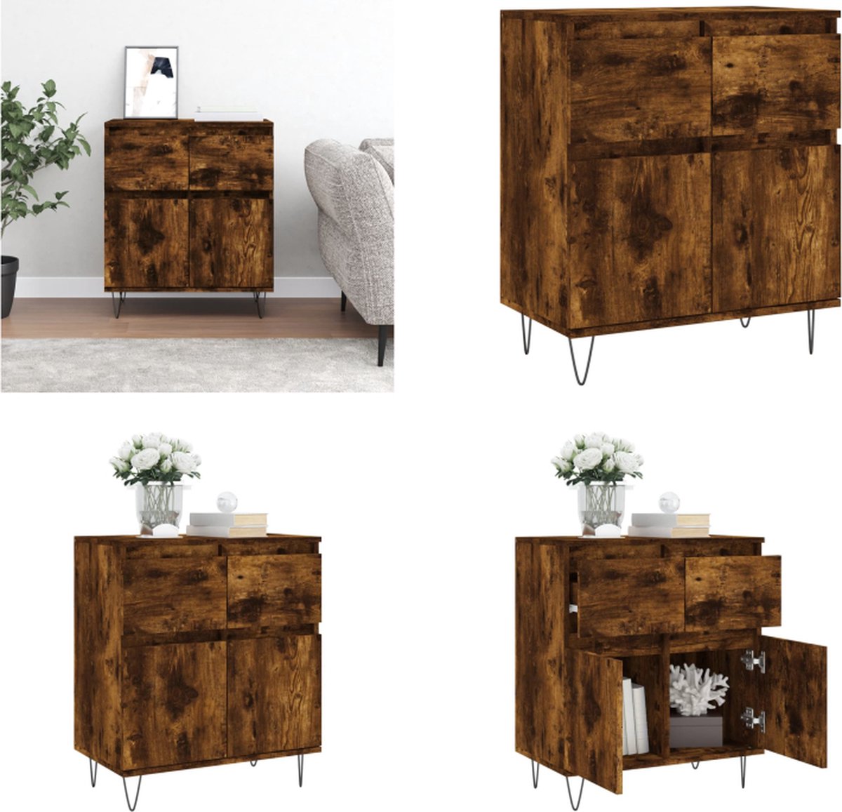 vidaXL Dressoir 60x35x70 cm bewerkt hout gerookt eikenkleurig - Dressoir - Dressoirs - Opbergkast - Buffet