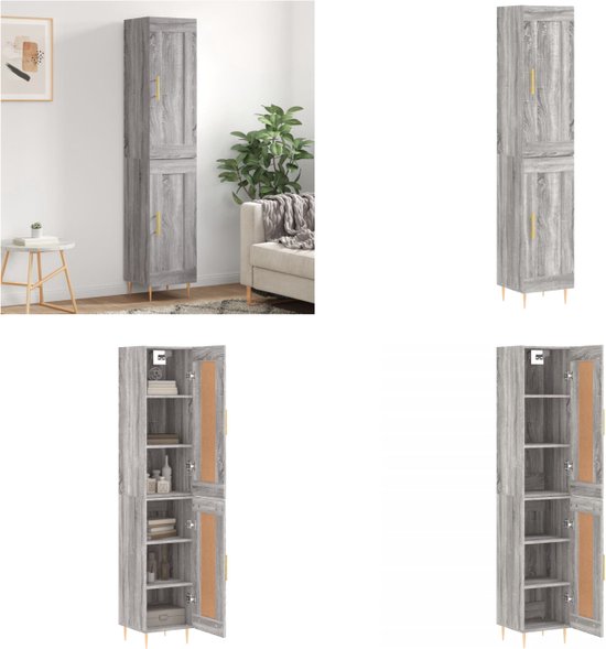 vidaXL Hoge kast 69,5x34x180 cm bewerkt hout grijs sonoma eikenkleurig