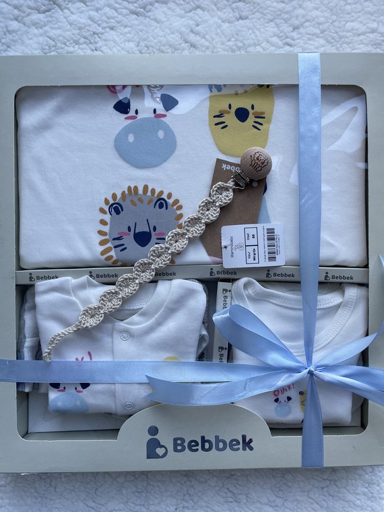 Fopspeenkoord cadeau - Dieren - 10-delige baby newborn kledingset jongens - Newborn set - Babykleding - Babyshower cadeau - Kraamcadeau