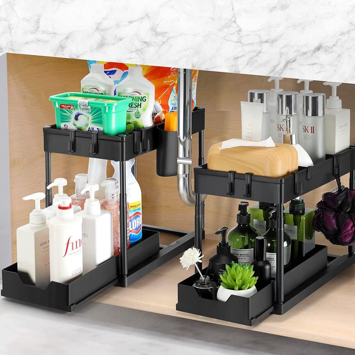 Gootsteenkast organizer - 2 etages rek voor onder de wastafel
