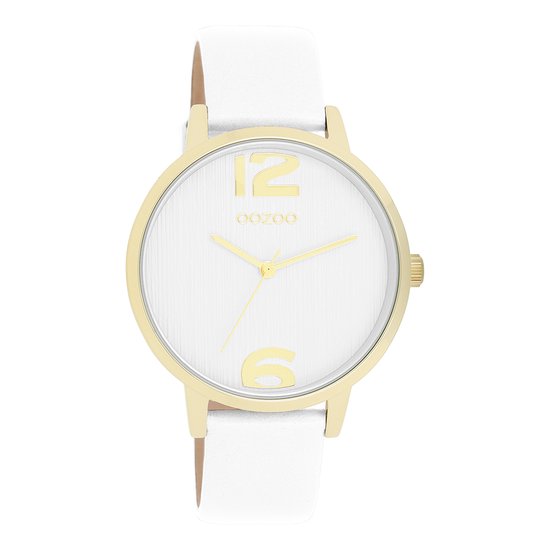 Goudkleurige OOZOO horloge met witte leren band - C11340
