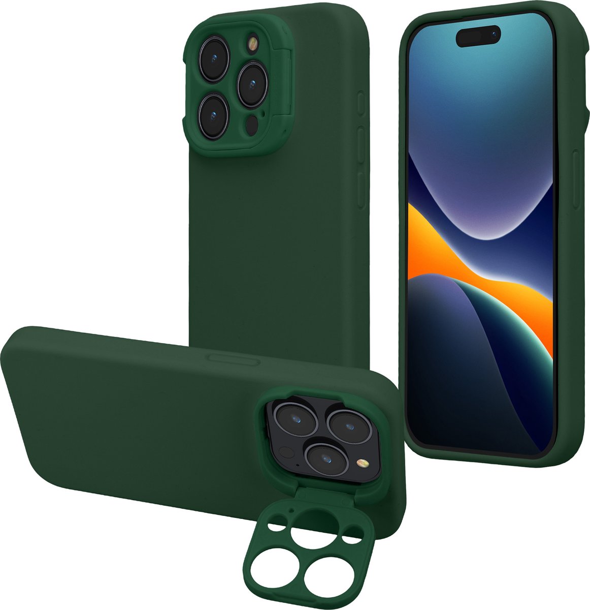 kalibri telefoonhoesje met standaard geschikt voor Apple iPhone 14 Pro cover - Siliconen case compatibel met MagSafe in dennengroen