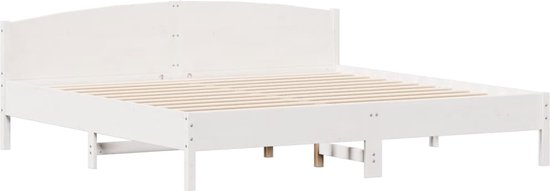 vidaXL - Bedframe - met - hoofdbord - massief - grenenhout - wit - 200x200 - cm