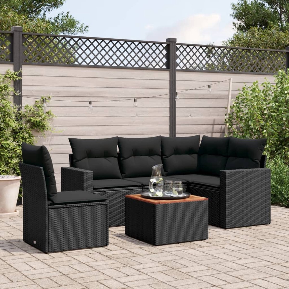 vidaXL - 6-delige - Loungeset - met - kussens - poly - rattan - zwart thumbnail 5