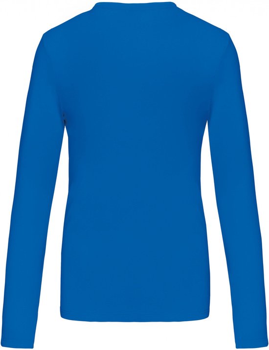 T-shirt Dames S Kariban V-hals Lange mouw Light Royal Blue 100% Katoen