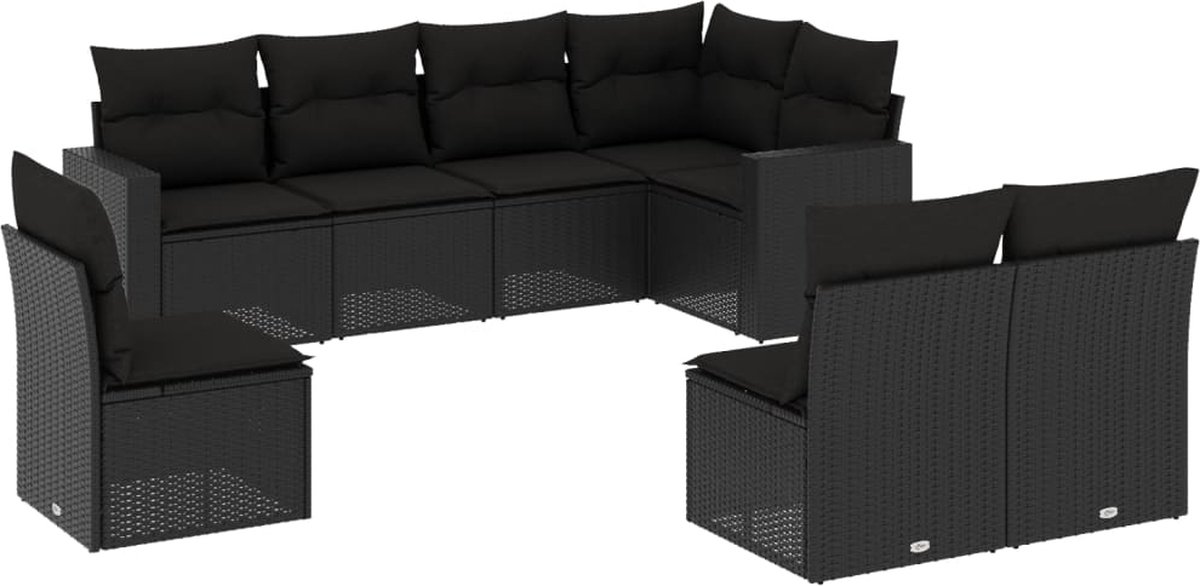 vidaXL 8-delige - Loungeset - met - kussens - poly - rattan - zwart