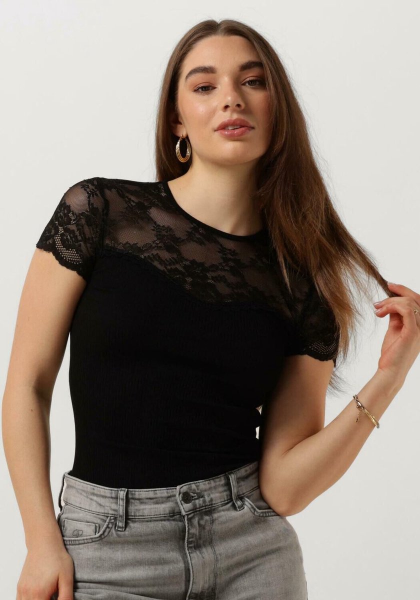 Rosemunde Beatha Silk T-shirt W/ Lace Tops & T-shirts Dames - Shirt - Zwart - Maat XL