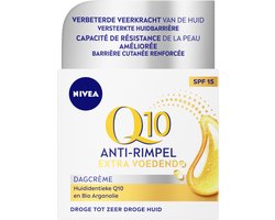 NIVEA Q10 Power Dagcreme Extra voedend – Anti-rimpel Crème – SPF 15 – Bio arganolie – Gezichtscreme Droge tot Zeer Droge Huid – 50 ml