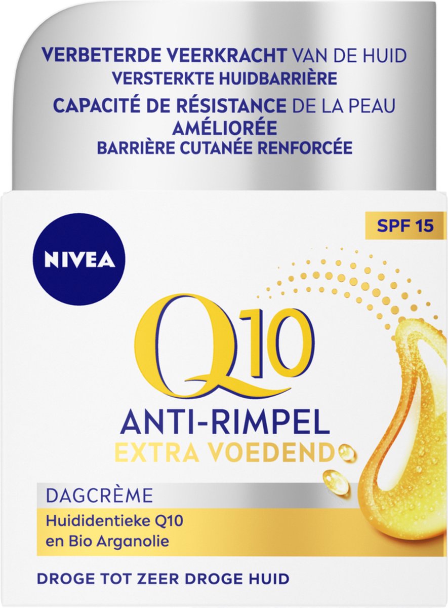 Goedkoopste NIVEA Q10 Power Dagcreme Extra voedend – Anti-rimpel Crème – SPF 15 – Bio arganolie – Gezichtscreme Droge tot Zeer Droge Huid – 50 ml