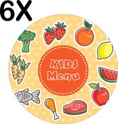 BWK Stevige Ronde Placemat - Kids Menu met Groente Fruit en Vlees - Set van 6 Placemats - 40x40 cm - 1 mm dik Polystyreen - Afneembaar
