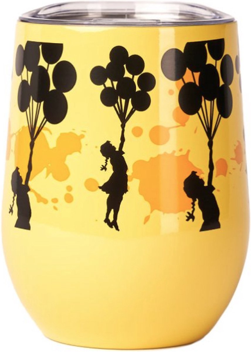 Quy Cup - 300ml Thermos Cup - ZERO CUP Banksy’s Graffiti Collection Flying Balloons Girl - Double Walled - 24 uur koud, 12 uur heet, RVS (304)-thermocup