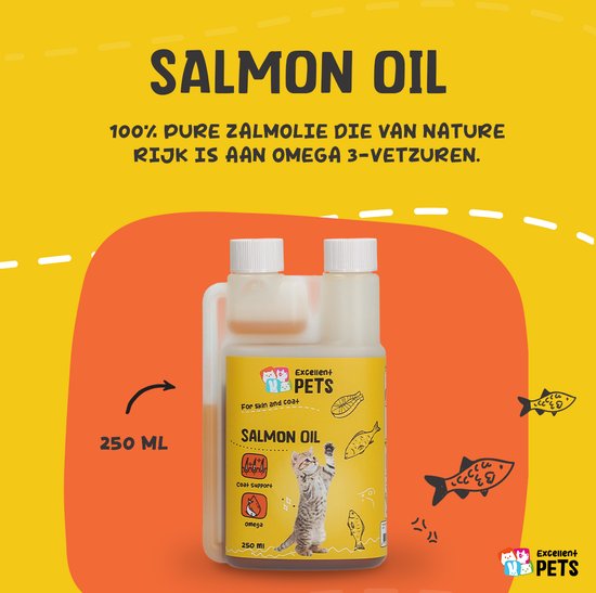 Excellent Zalmolie - Voor behoud van een gezonde huid, geeft een prachtige glanzende vacht, zorgt voor soepele gewrichten en ondersteunt het immuunsysteem - Geschikt voor katten - 250 ml - Holland Animal Care