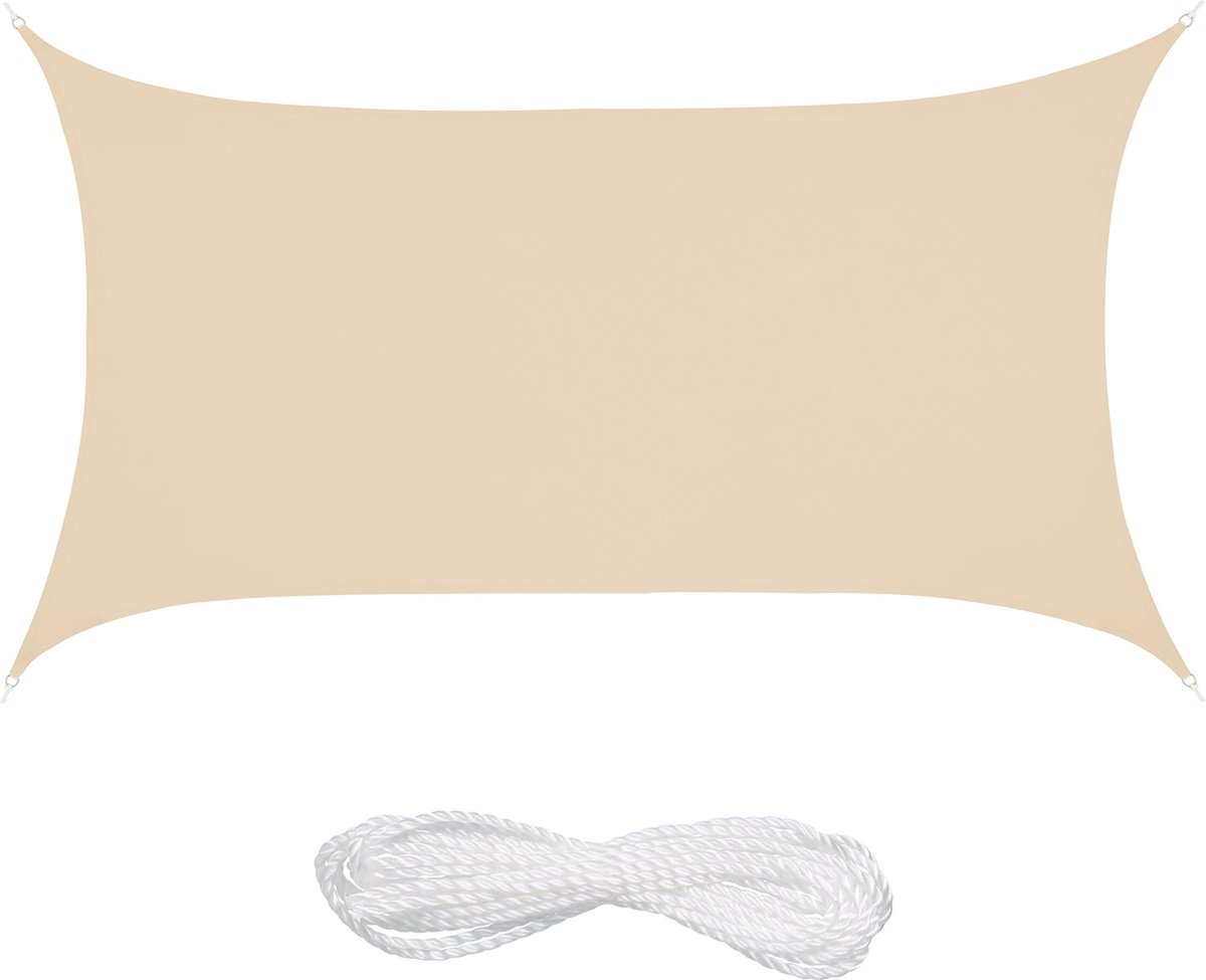 Relaxdays schaduwdoek rechthoekig zonnedoek polyester schaduwzeil concaaf beige 3 x 4 m