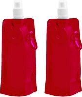 Drinkfles/bidon - 8x - rood - navulbaar - opvouwbaar met haak - 400 ml - festival/outdoor