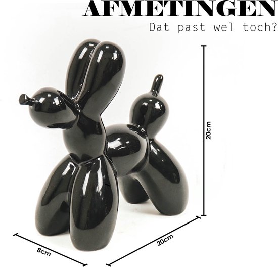 Housevitamin Ornament - Ballon Hond Zwart - Keramiek - 18,5X8,5X21,5. - Housevitamin