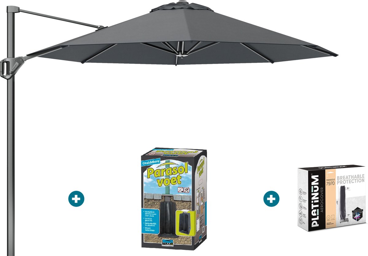 Platinum Voyager ronde zweefparasol T1 3 m. - Antraciet met ingraafvoet en hoes