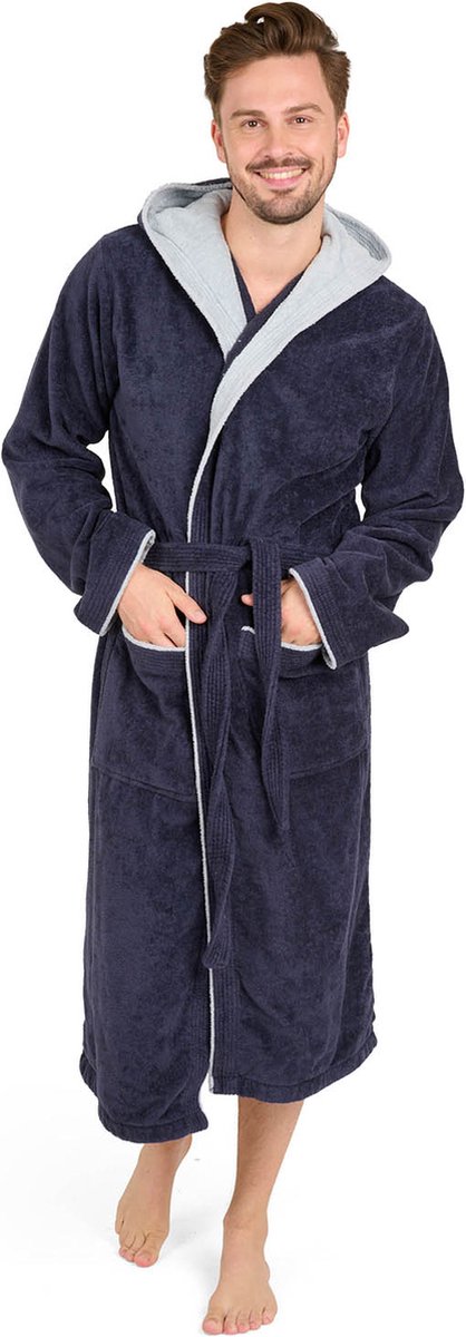 Blumtal Badjas Katoen - Katoenen Badjas - Zachte Badjas met Capuchon - 100% Katoen - Donkerblauw - Maat L