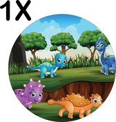 BWK Luxe Ronde Placemat - Vrolijke Cartoon Dino's - Set van 1 Placemats - 50x50 cm - 2 mm dik Vinyl - Anti Slip - Afneembaar
