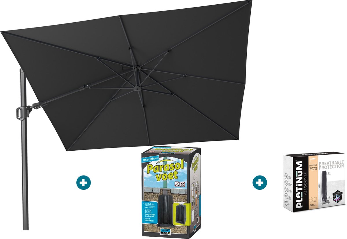 Platinum Challenger zweefparasol T2 - 3x3 m. - Faded Black- met ingraafvoet en hoes