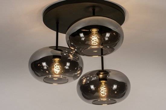 Lumidora Plafondlamp 31037 - Plafonniere - OSLO - 3 Lichts - E27 - Zwart - Grijs - Metaal - ⌀ 60 cm