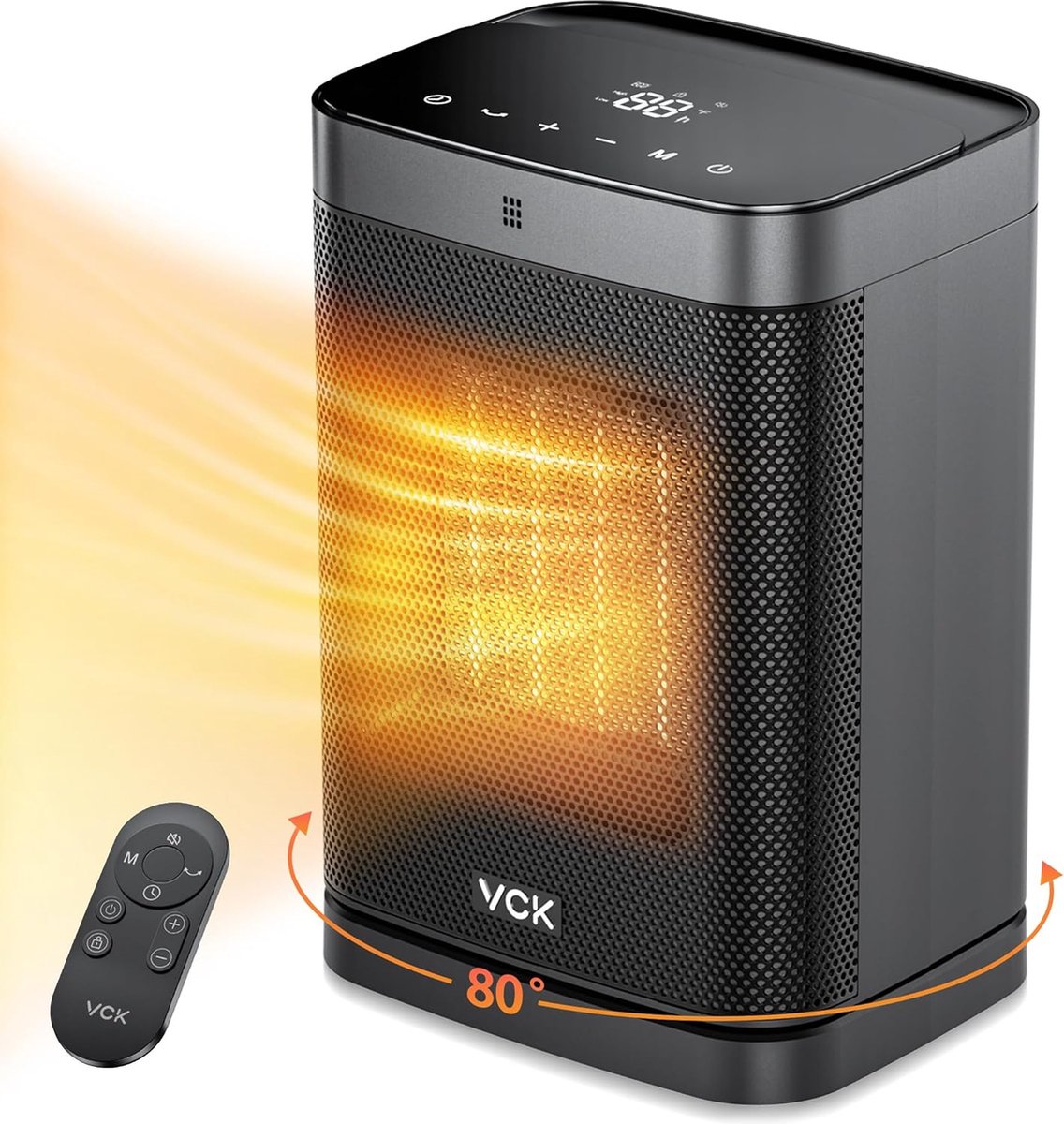 VCK Roterende Keramische Kachel 1500W voor binnen 28 CM - Elektrische verwarming met afstandsbediening en touch bediening