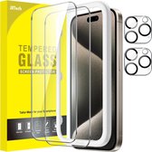 Screen Protector voor iPhone 15 Pro Max 6,7-Inch met Camera Lens Beschermer, Eenvoudige Installatietool, Gehard Glas Film Schermbeschermer, HD Doorzichtig, 2-Stuks Elk