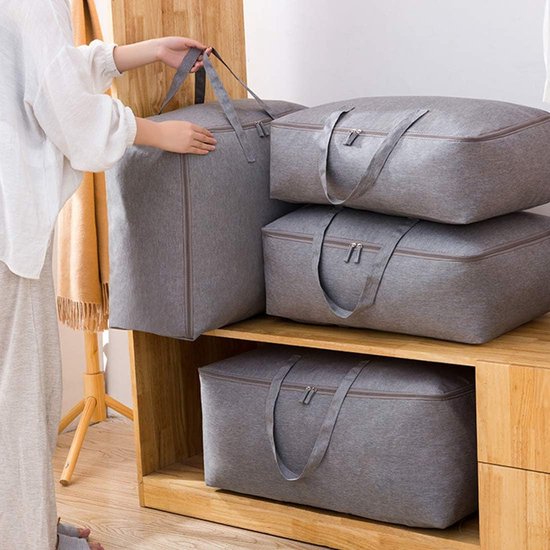 Grand Sac De Rangement En Toile Résistant - 70 X 25 X 50 Cm Bleu Foncé Pour Couverture Et Literie
