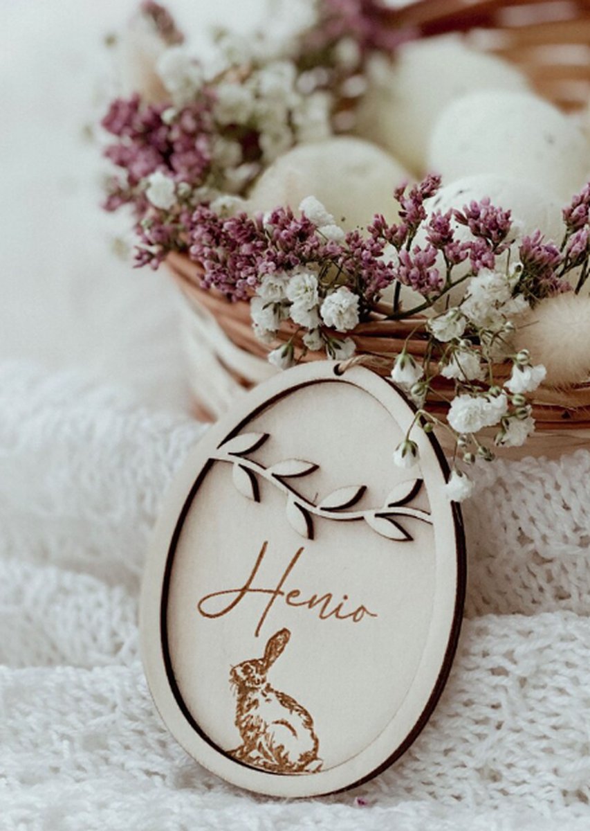 Paasdecoratie gepersonaliseerd in hout | Paascadeau | Hanger Pasen met naam | Pasen | Pasen hanger | Houten aanhangwagen | Paasnest | paasmandje