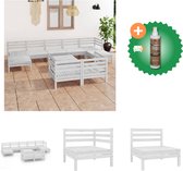 vidaXL 10 delige Loungeset massief grenenhout wit Tuinset Inclusief Houtreiniger en verfrisser