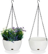 Relaxdays hangpot met opvangbakjes - set van 2 - bloempotten - binnen & buiten - afvoergat