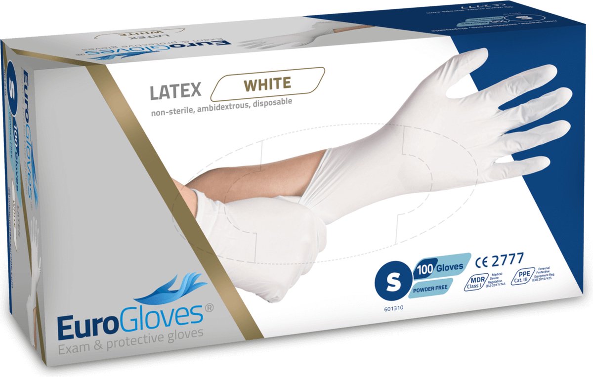 Goedkoopste Voordeelverpakking handschoenen 2 x Eurogloves latex poedervrij wit - Small 100 stuks