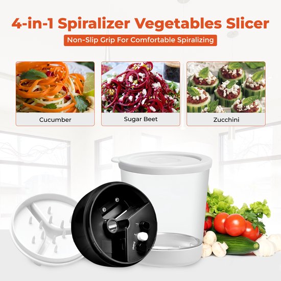 Eation® Spiraalsnijder - Groentesnijder - Spiralizer - 3 standen - Zwart/Wit - Eation®