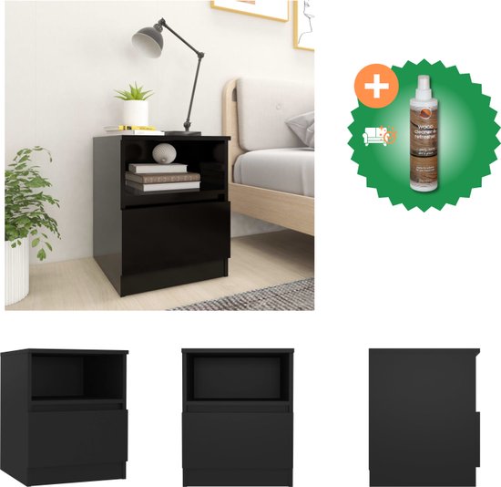 Nachtkastje, set van 2, met 2 lades in MDF in houtlook en zwart - TUMACO