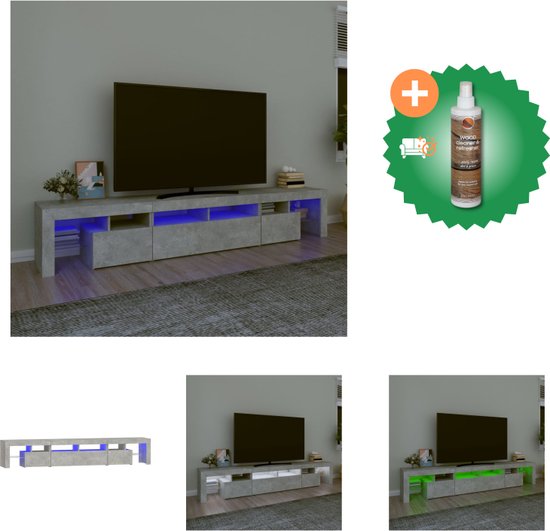 vidaXL Tv-meubel met LED-verlichting 230x36-5x40 cm betongrijs - Kast - Inclusief Houtreiniger en verfrisser