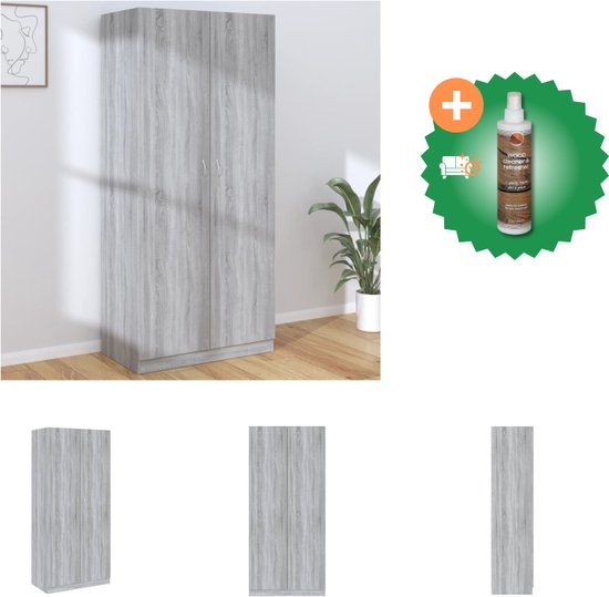 vidaXL Kledingkast 90x52x200 cm bewerkt hout grijs sonoma eikenkleurig - Kast - Inclusief Houtreiniger en verfrisser