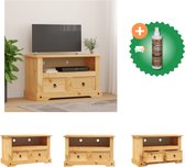 vidaXL Meuble TV Corona - 91 x 43 x 56 cm - Bois de pin Massief - Marron - Avec tiroirs et compartiment - Meuble - Comprend un nettoyant et un assainisseur pour bois