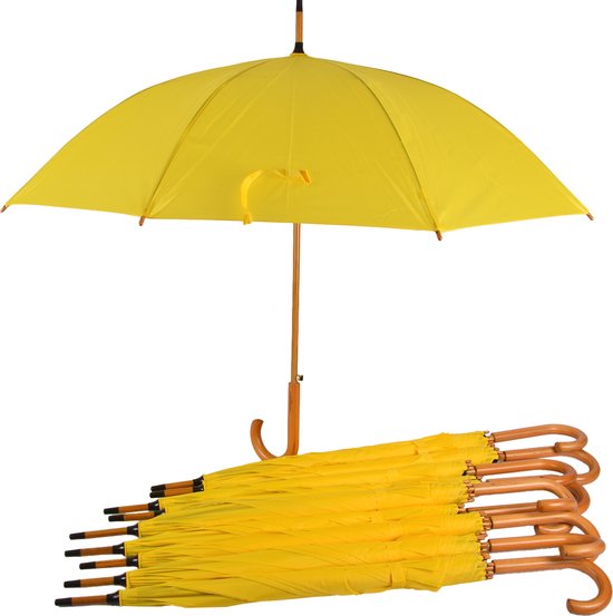 Voordelpak: Set van 10 Gele Automatische Paraplu's | Waterdicht & Windproof | 102cm Diameter | Paraplu Met Houten Handvat | Voor Optimale Regenbescherming
