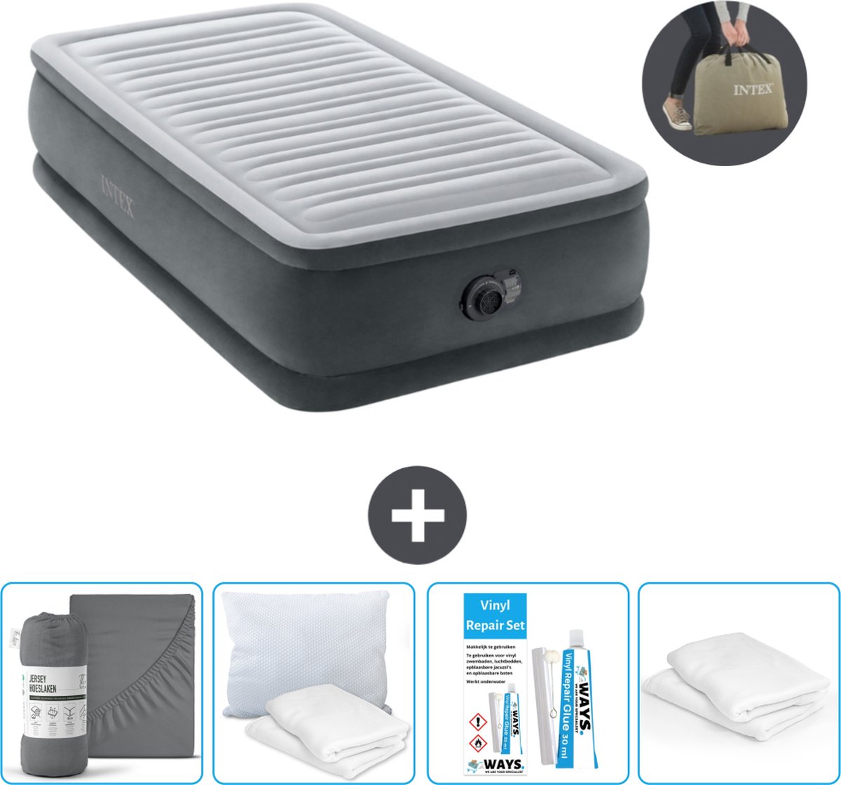 Intex Luchtbed - 1-Persoons - 99 x 191 x 46 cm - Grijs - Inclusief pomp - Accessoires CB19