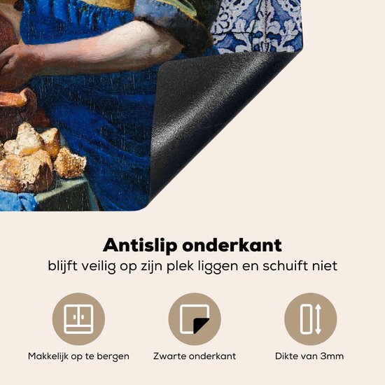 KitchenYeah® Inductie beschermer 60x52 cm - Melkmeisje - Delfts Blauw - Vermeer - Schilderij - Oude meesters - Kookplaataccessoires - Afdekplaat voor kookplaat - Inductiebeschermer - Inductiemat - Inductieplaat mat