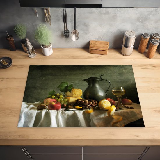 KitchenYeah® Inductie beschermer 75x52 cm - Rustiek - Kaas - Theekan - Fruit - Stilleven - Kookplaataccessoires - Afdekplaat voor kookplaat - Inductiebeschermer - Inductiemat - Inductieplaat mat