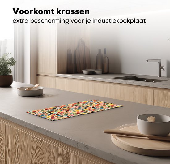 KitchenYeah® Inductie beschermer 30x52 cm - Patronen - Koffie - Theepot - Retro - Kookplaataccessoires - Afdekplaat voor kookplaat - Inductiebeschermer - Inductiemat - Inductieplaat mat
