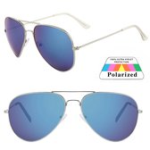 Fako Sunglasses® - Pilotenbril - Polariserend - Polarized - Piloot Zonnebril - Heren Zonnebril - Dames Zonnebril - Zilver - Blauw
