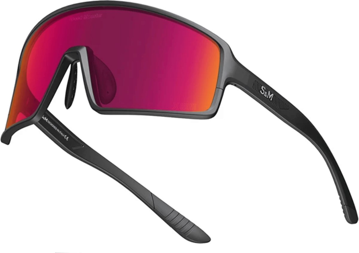 S&M PRO Sport Zonnebril - Photochromatische Lens Rood - Polarized HD Sport Sunglasses - TR90 -TAC - UV 400 - Fietsbril - Sportbril - Mountainbike -Wintersport - Sneeuw - Polariserend - Nachtbril - Frame voor Zonnebril op Sterkte + Brillenkoker